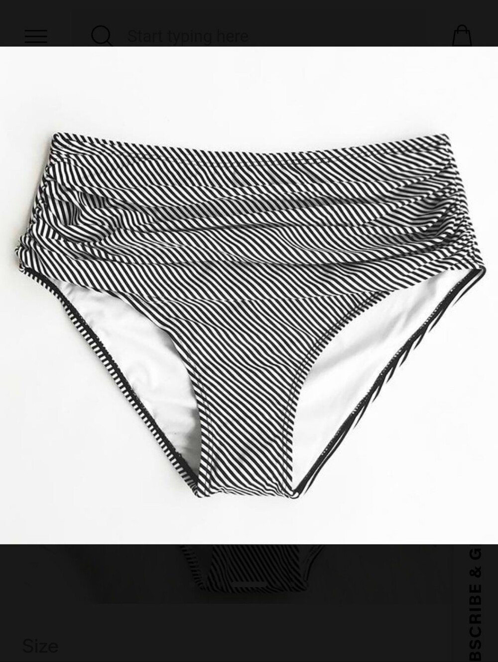 Diagonal Striped Ruched High-Waist Bikini Bottoms
